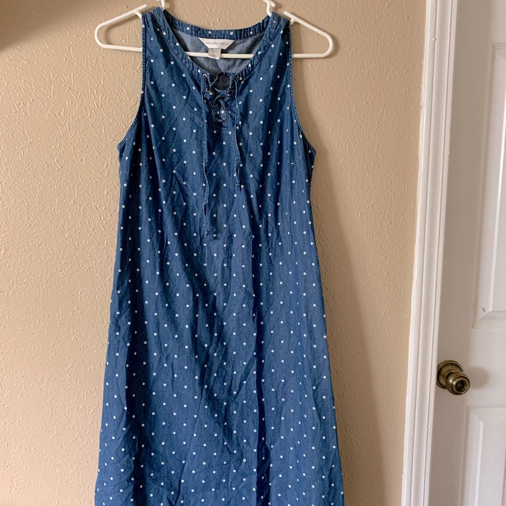 Navy blue and white poke a dot dress